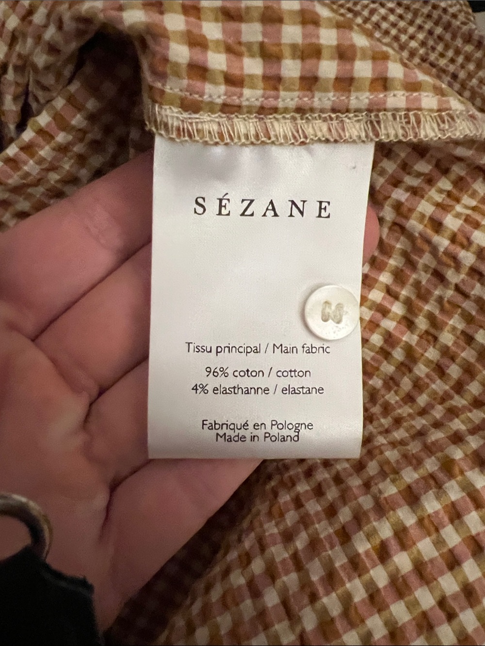 Sezane Brown and White Gingham Button-Down Shirt - Picture 3 of 5